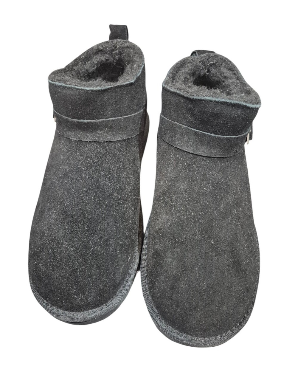 BearPaw Black Suede Shearling Ankle Boot with Buckle